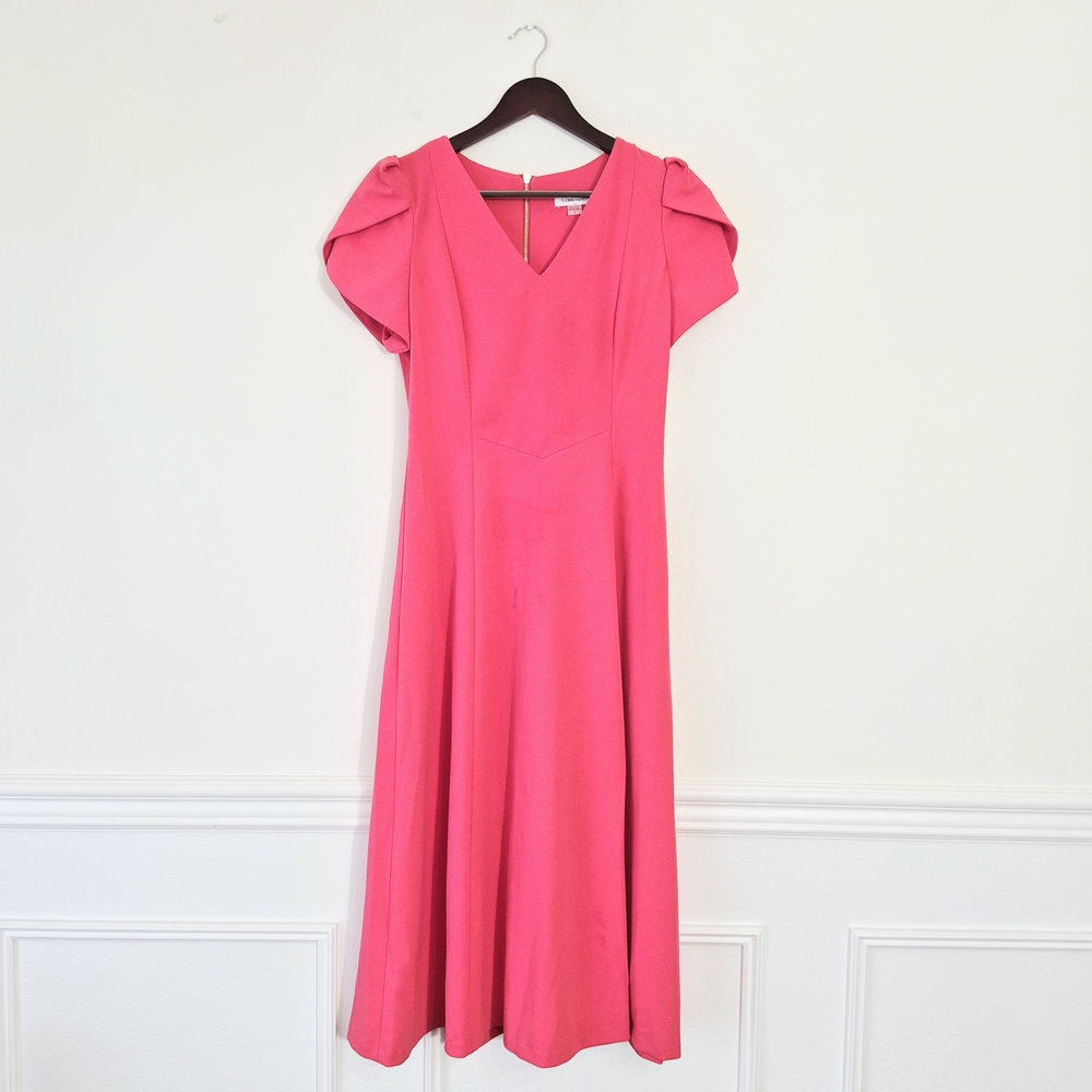 Calvin Klein Hot Pink V-Neck Midi Dress - Picture 2 of 7